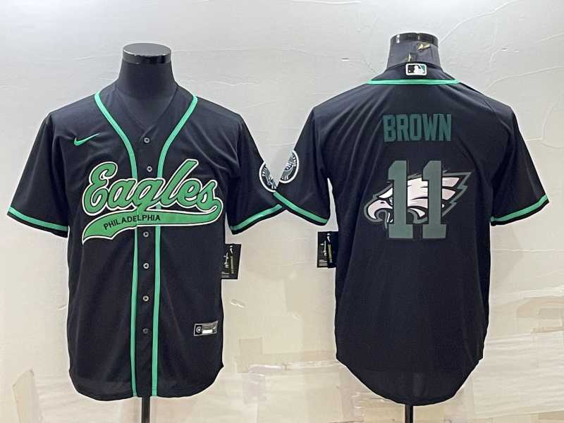Men%27s Philadelphia Eagles #11 AJ Brown Black Team Big Logo With Patch Cool Base Stitched Baseball Jersey->pittsburgh steelers->NFL Jersey